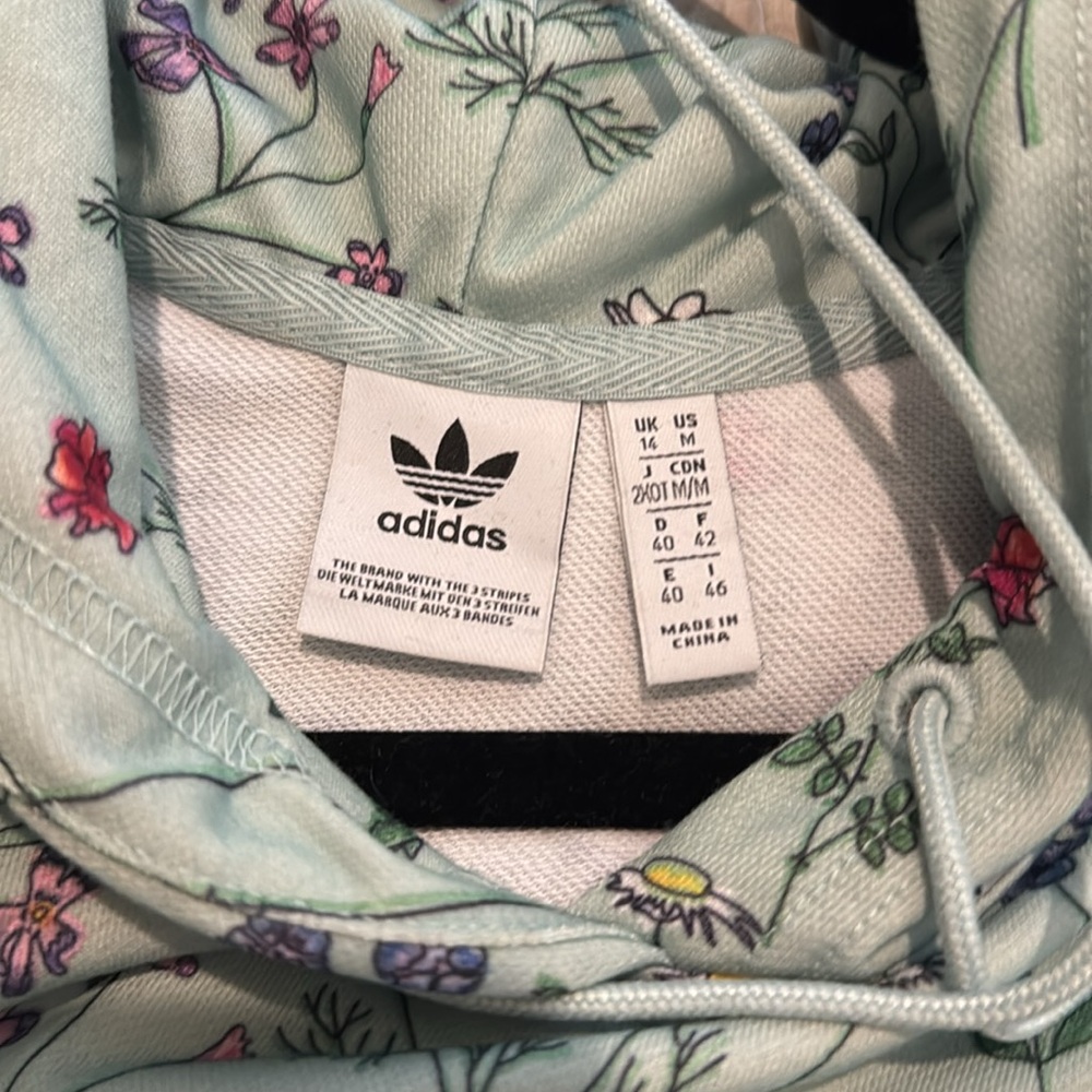 Adidas Floral Print Logo Hooded Sweatshirt Hoodie Green Floral Size Medium - Picture 12 of 16